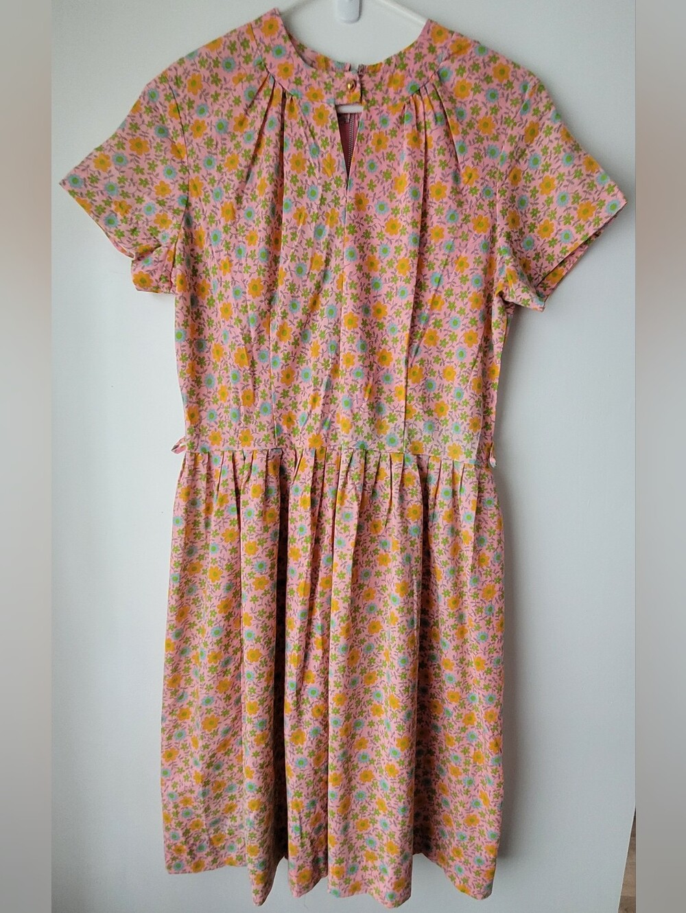 Vintage Women Pink Ditsy Floral Dress Size OS